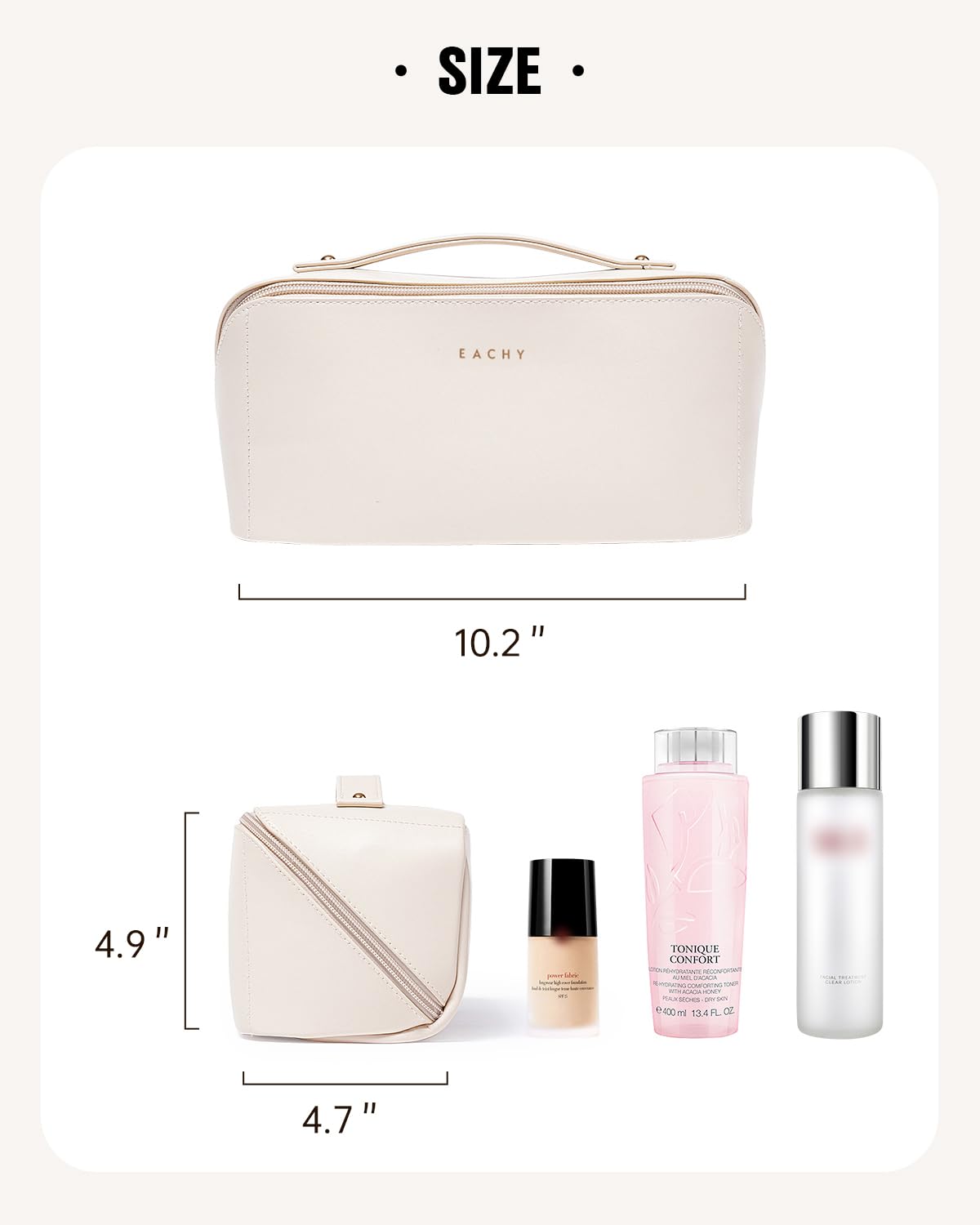 EACHY Travel Makeup Bag packed for travel in suitcase