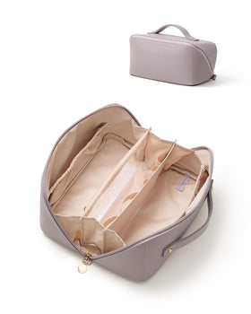 EACHY Travel Makeup Bag purple front view with flat open design