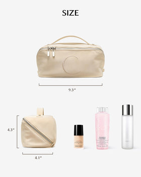 EACHY Travel Makeup Bag showing clear TPU brush pocket