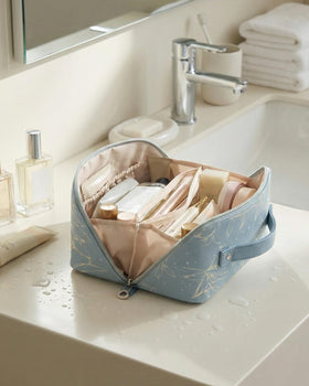 EACHY Travel Makeup Bag showing multiple side pockets