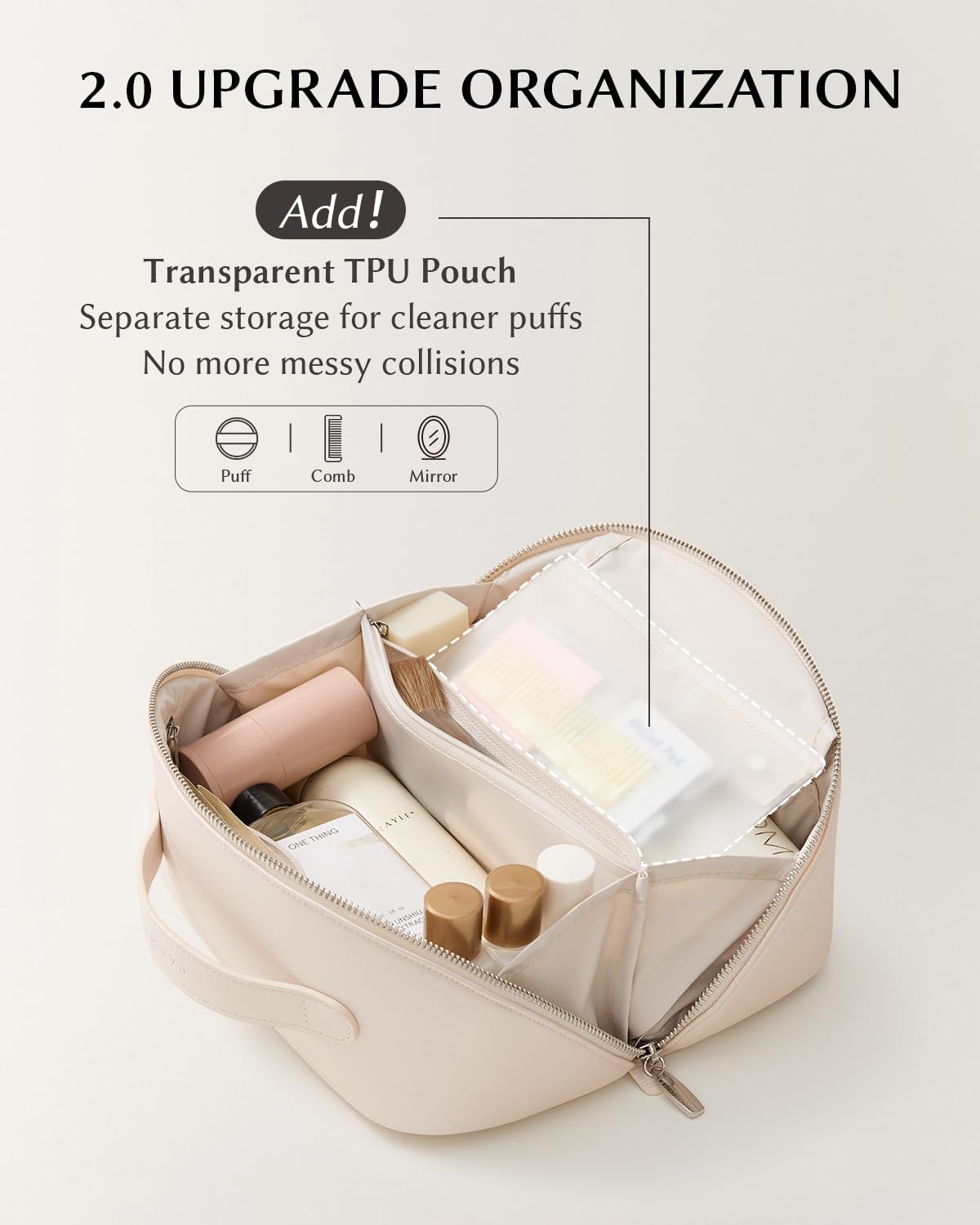EACHY Travel Makeup Bag side view highlighting waterproof material