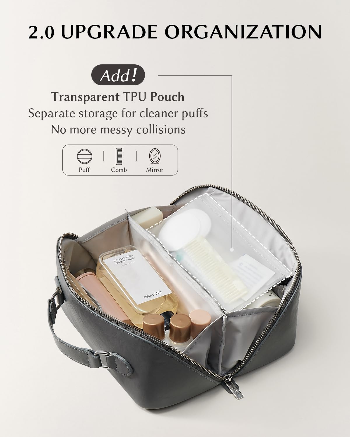 EACHY Travel Makeup Bag side view showcasing storage