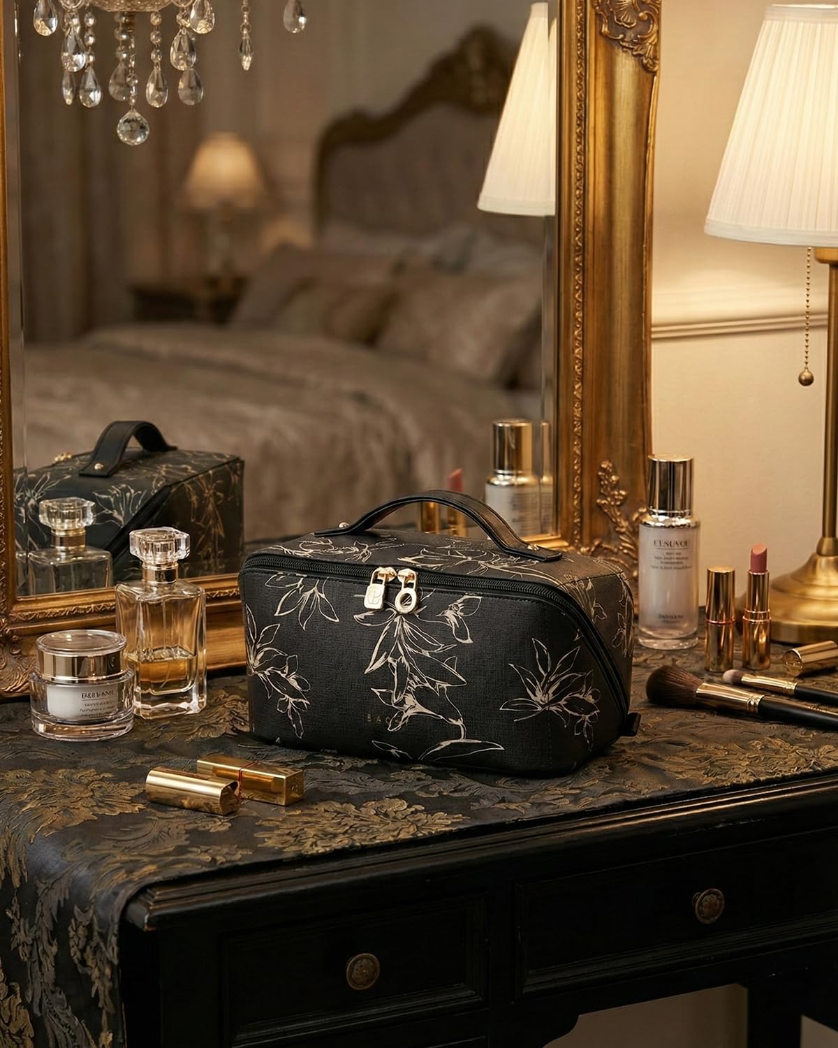 EACHY Travel Makeup Bag side view showing pockets