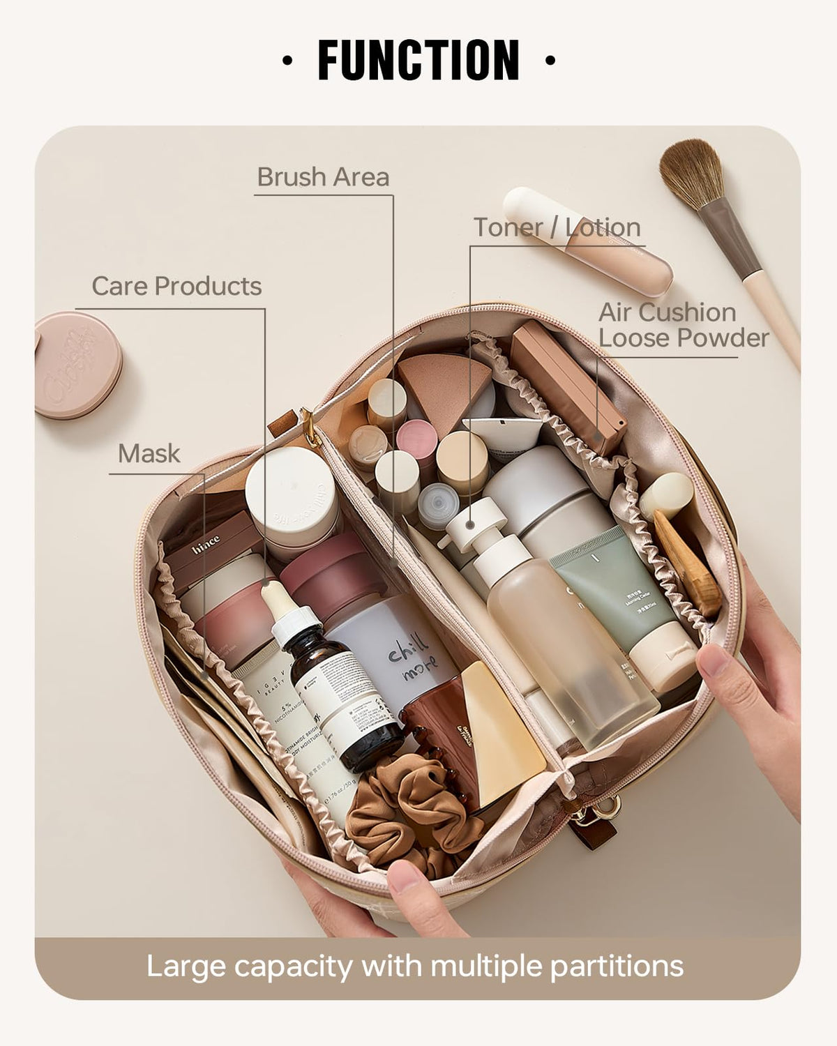 EACHY Travel Makeup Bag side view showing storage pockets