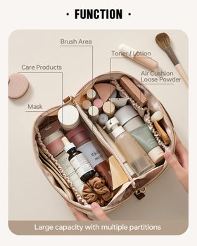EACHY Travel Makeup Bag side view showing storage pockets