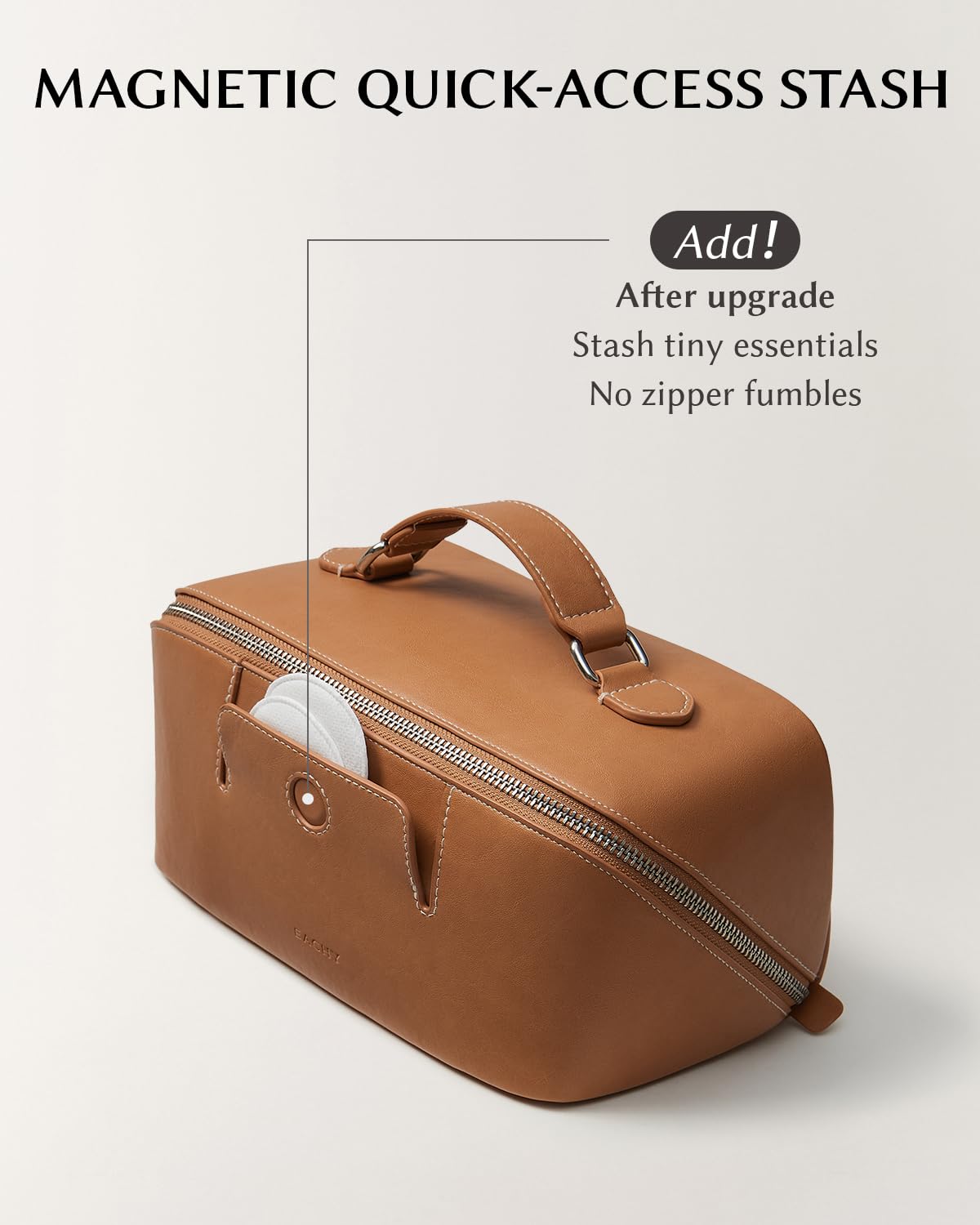 EACHY Travel Makeup Bag side view showing storage pockets