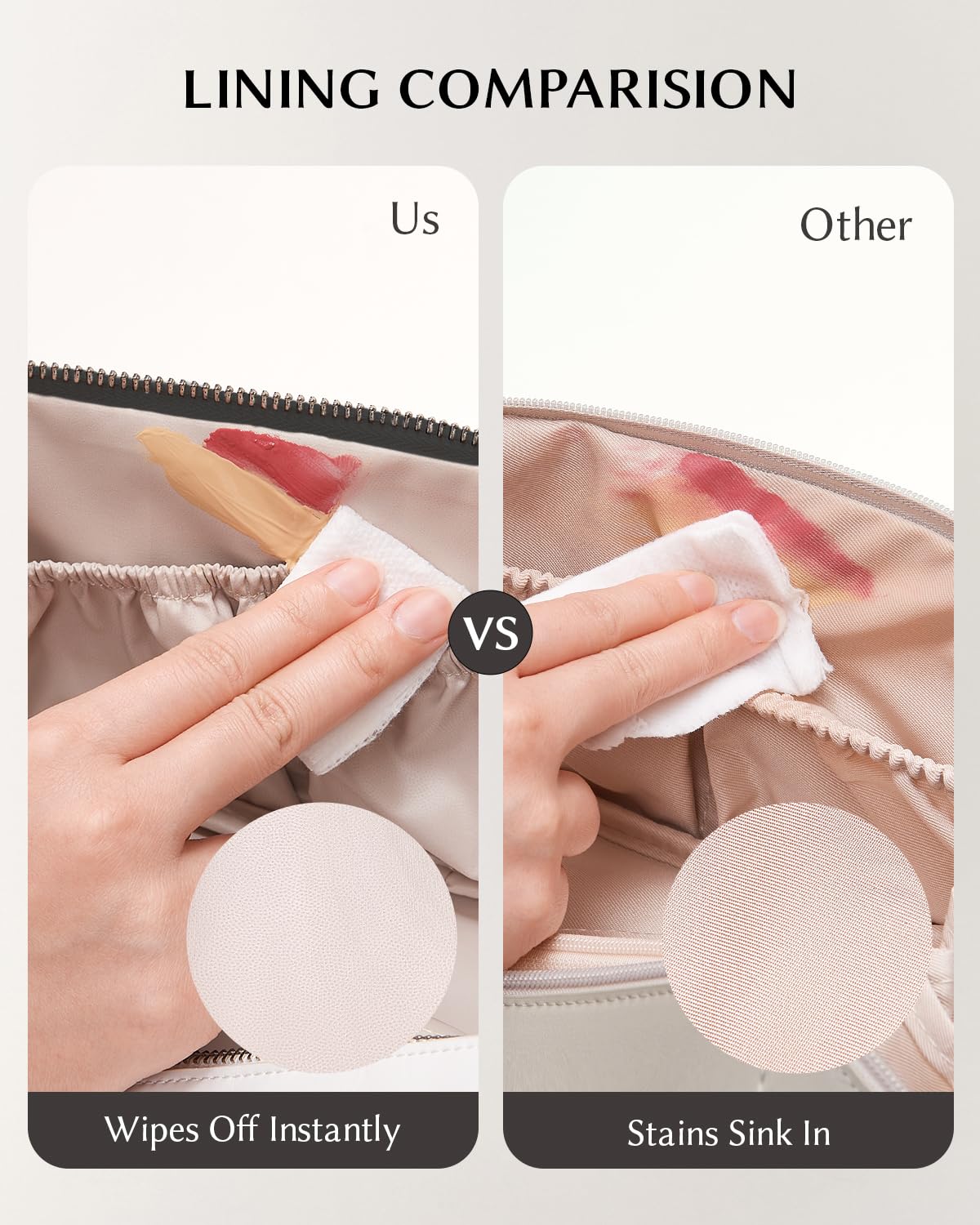 EACHY Travel Makeup Bag side view showing zipper