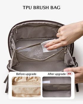 EACHY Travel Makeup Bag side view with clear brush compartment
