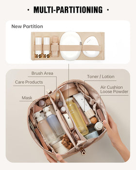 EACHY Travel Makeup Bag side view with clear brush pocket
