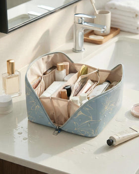 EACHY Travel Makeup Bag side view with clear brush pocket