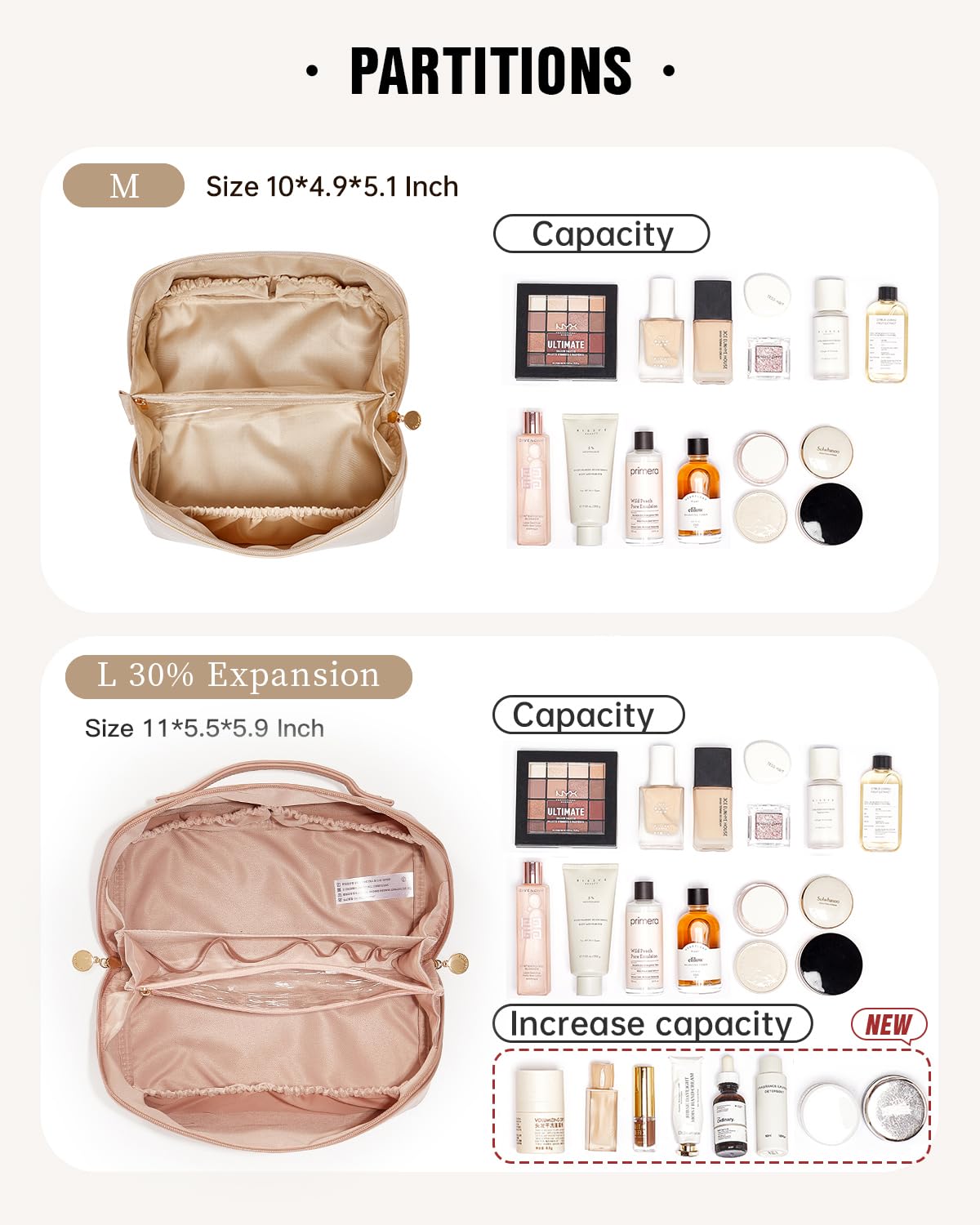 EACHY Travel Makeup Bag side view with PU leather texture