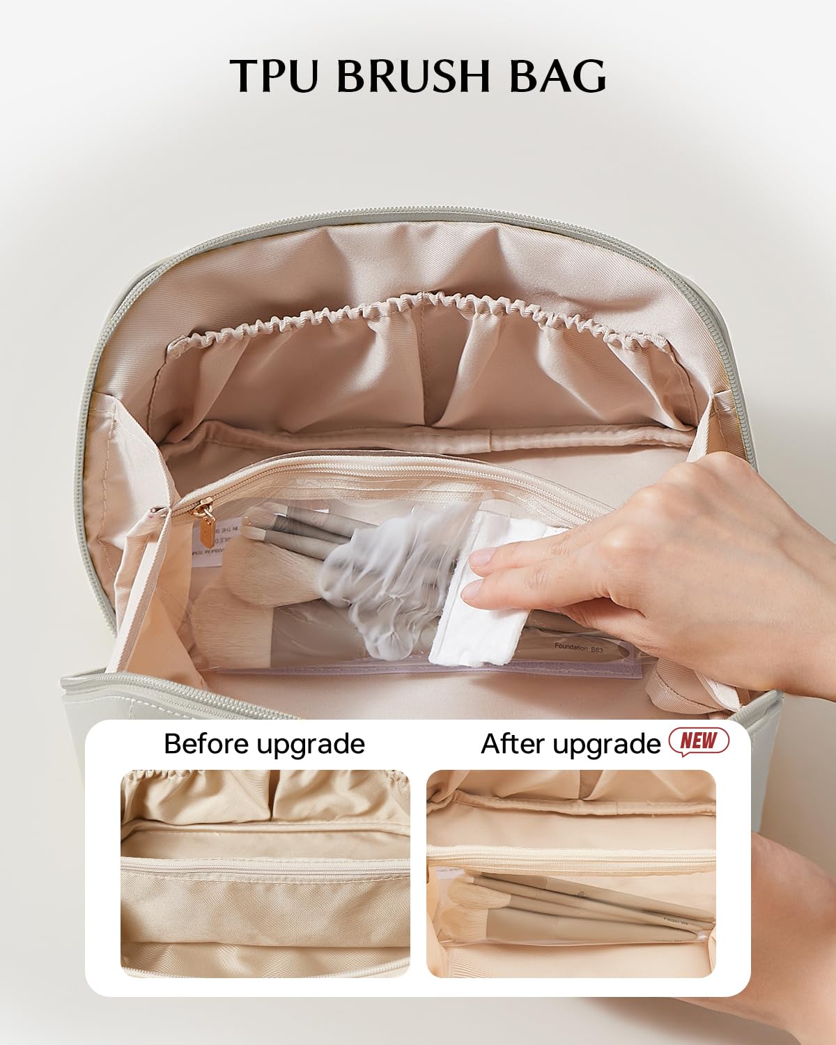 EACHY Travel Makeup Bag side view with smooth PU leather