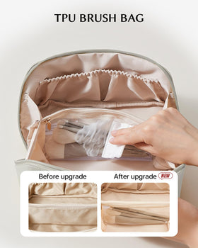 EACHY Travel Makeup Bag side view with smooth PU leather