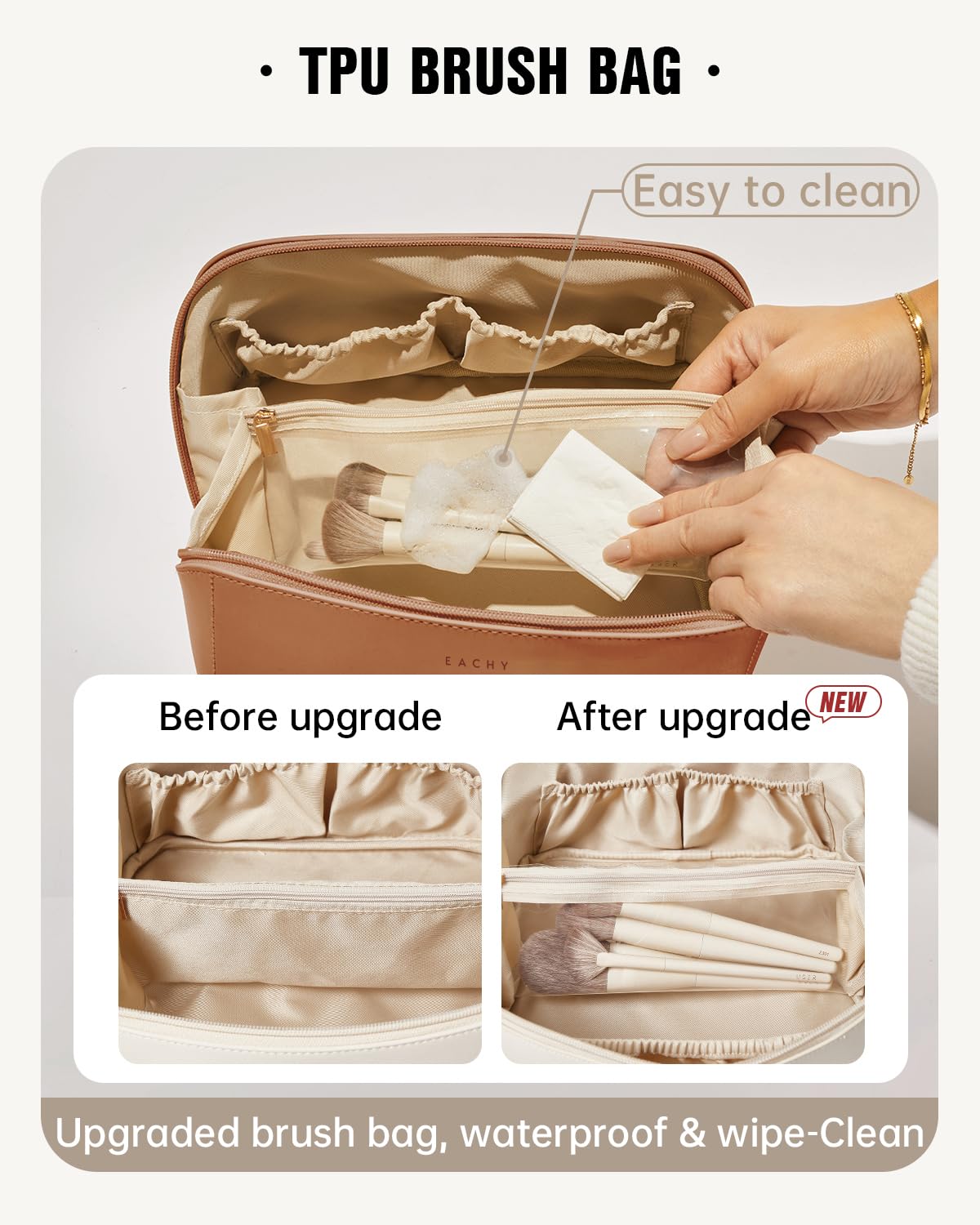 EACHY Travel Makeup Bag side view with zipper