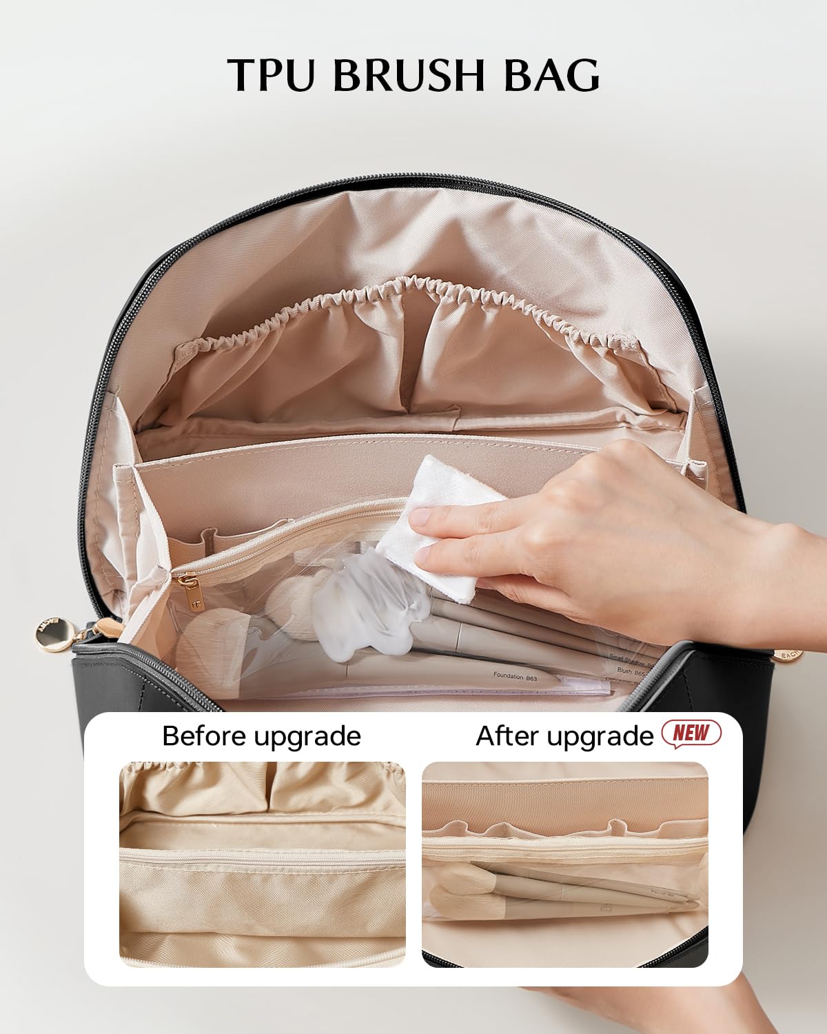 EACHY Travel Makeup Bag side view with zipper