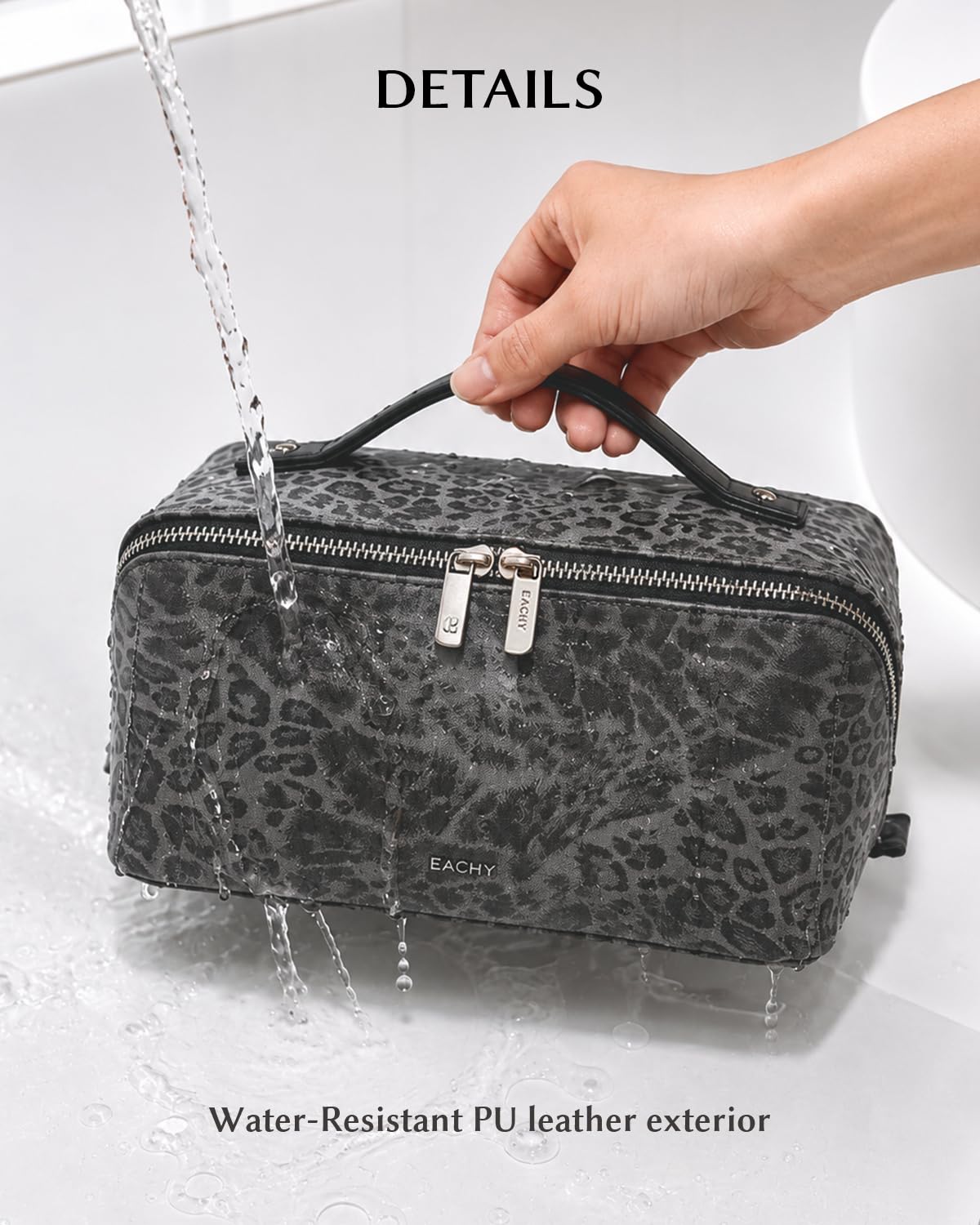 EACHY Travel Makeup Bag side view with zipper