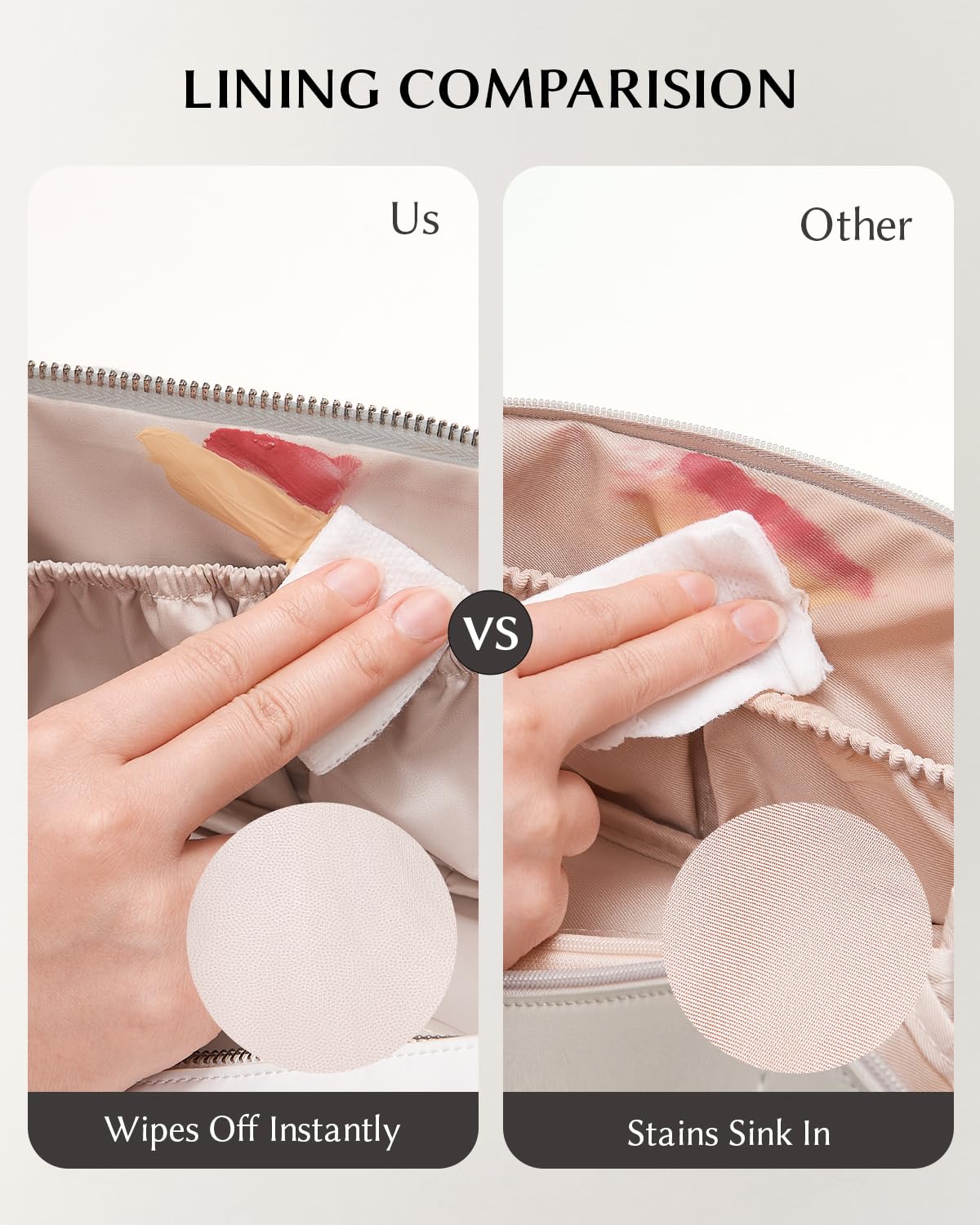 EACHY Travel Makeup Bag Silver displaying spacious interior and pockets