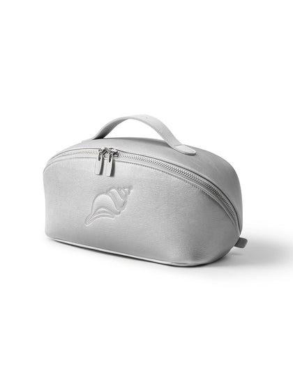 EACHY Travel Makeup Bag Silver front view showing flat design