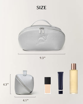 EACHY Travel Makeup Bag Silver in protective packaging for delivery