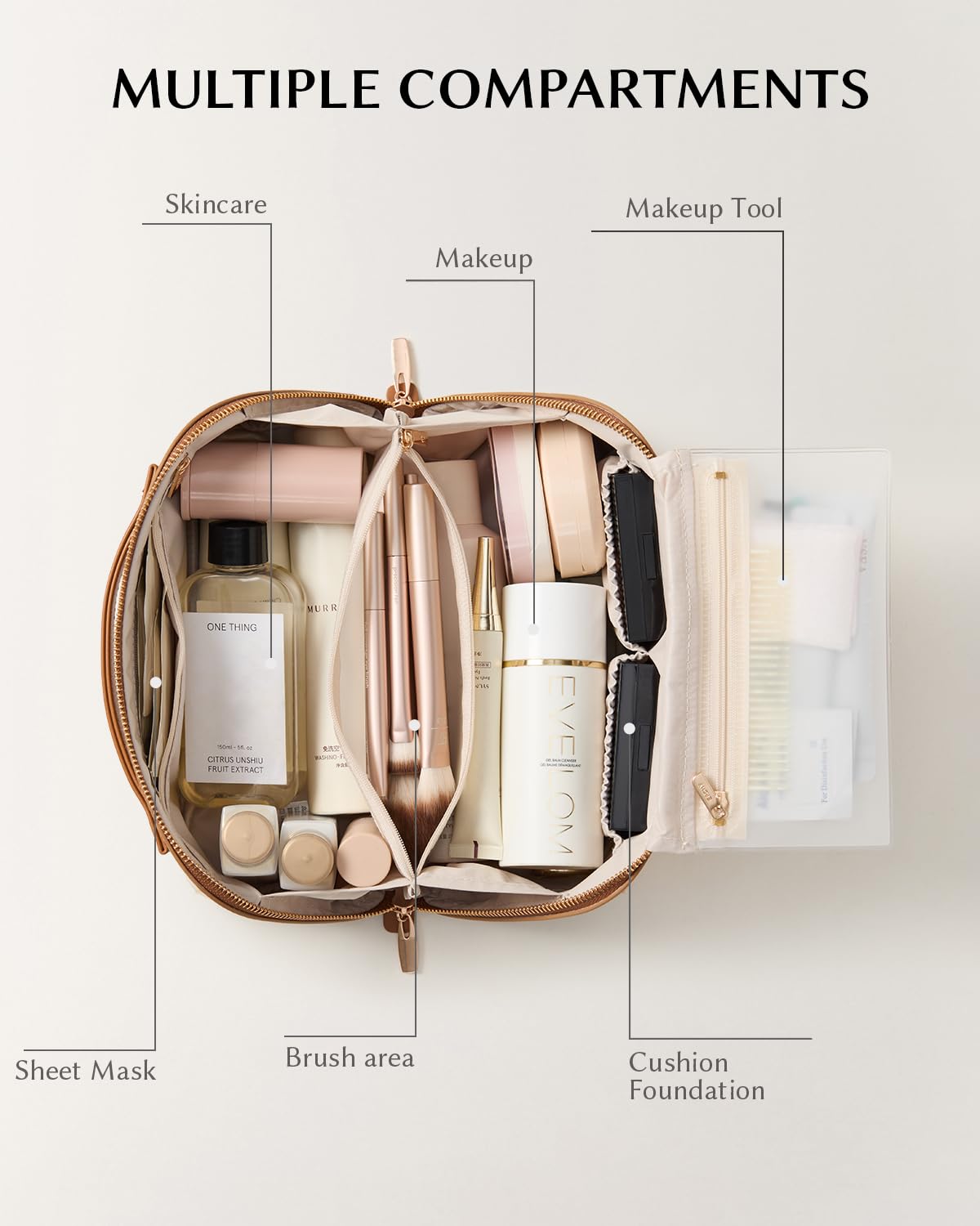 EACHY Travel Makeup Bag waterproof material close-up