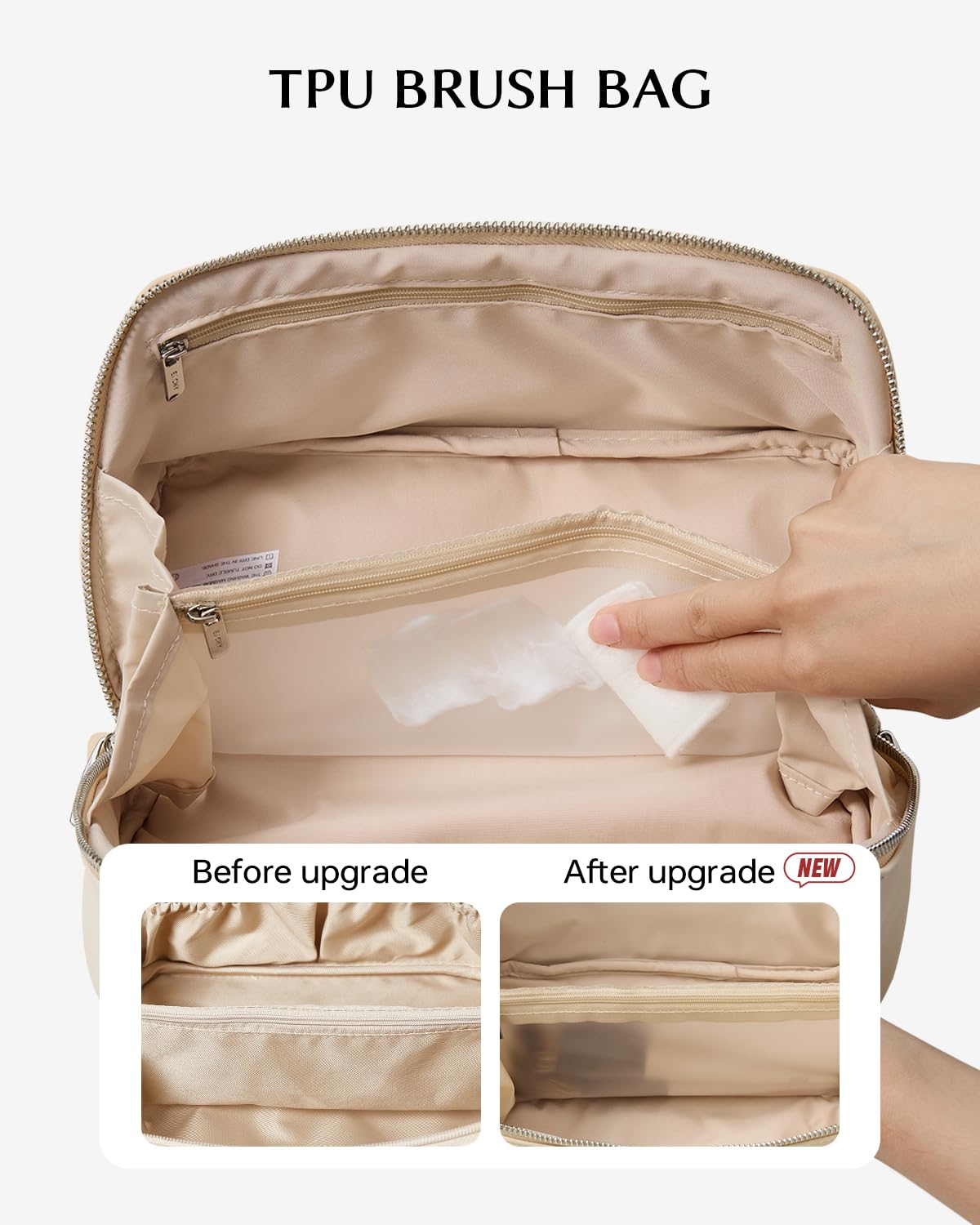 EACHY Travel Makeup Bag with brushes and cosmetics inside