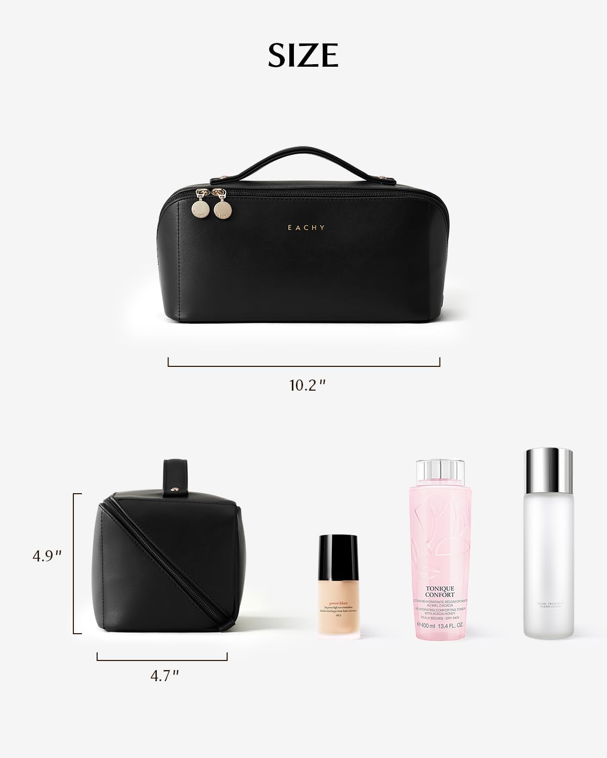 EACHY Travel Makeup Bag with brushes and makeup inside