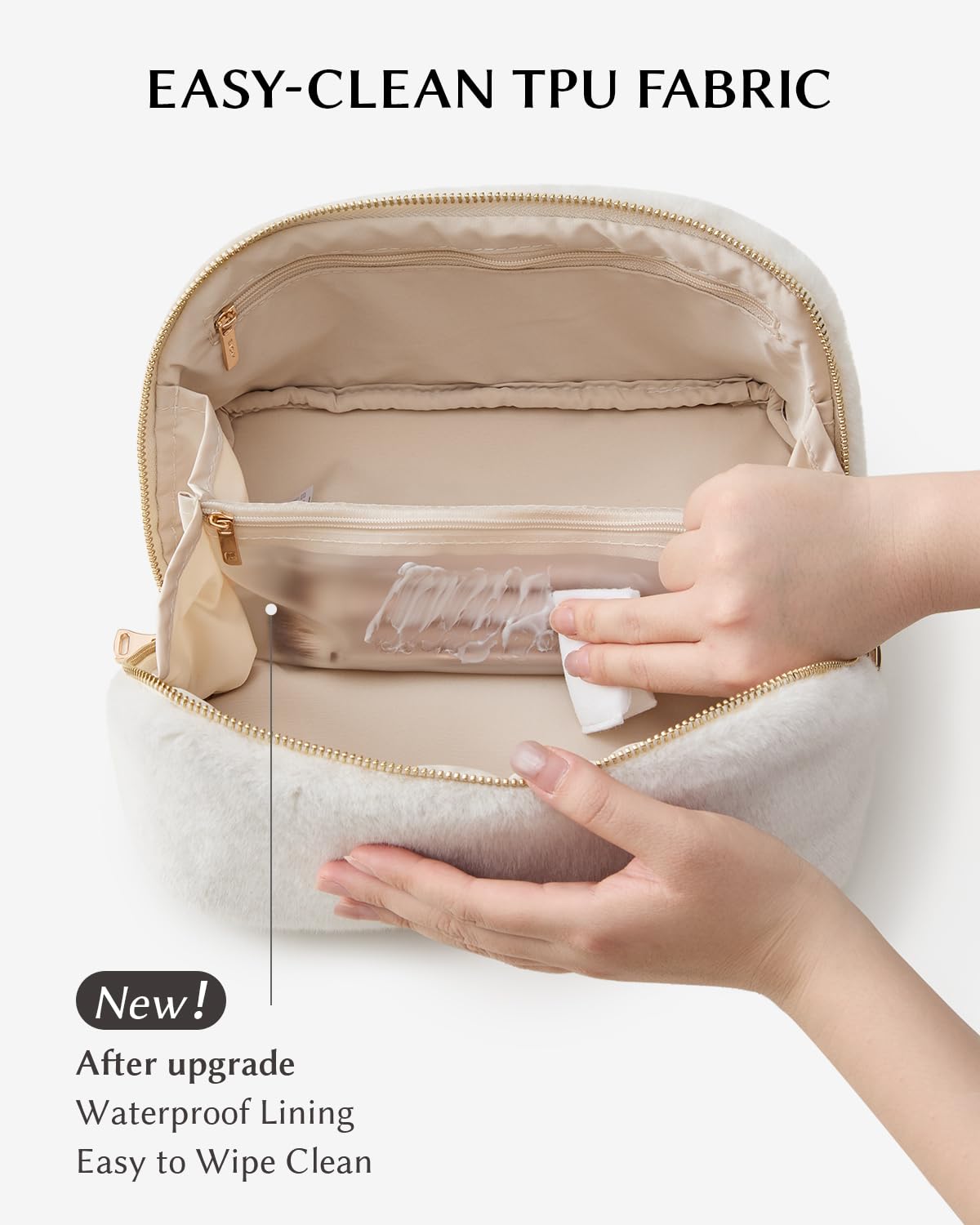 EACHY Travel Makeup Bag with brushes visible in TPU compartment