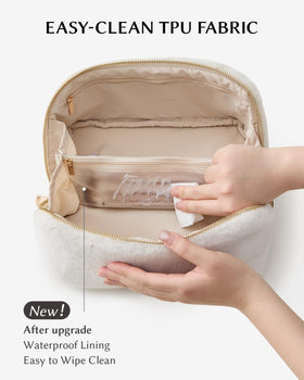 EACHY Travel Makeup Bag with brushes visible in TPU compartment