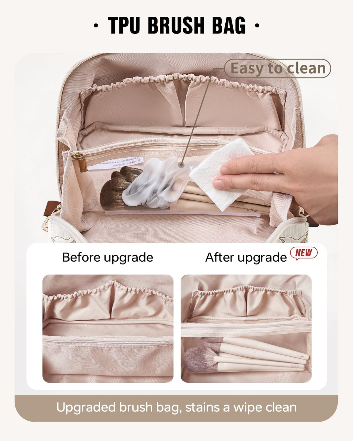 EACHY Travel Makeup Bag with clear brush pocket