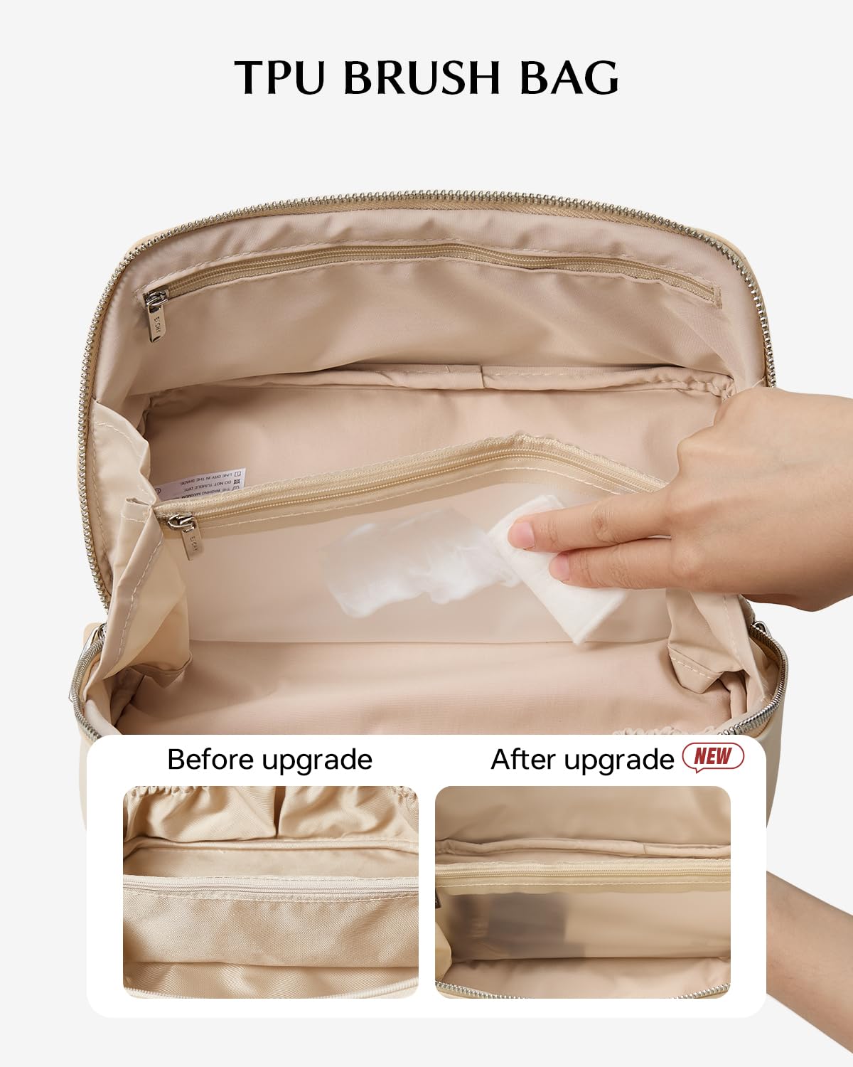 EACHY Travel Makeup Bag with clear TPU brush pocket