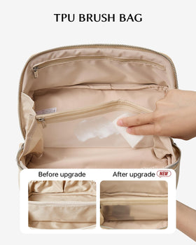 EACHY Travel Makeup Bag with clear TPU brush pocket