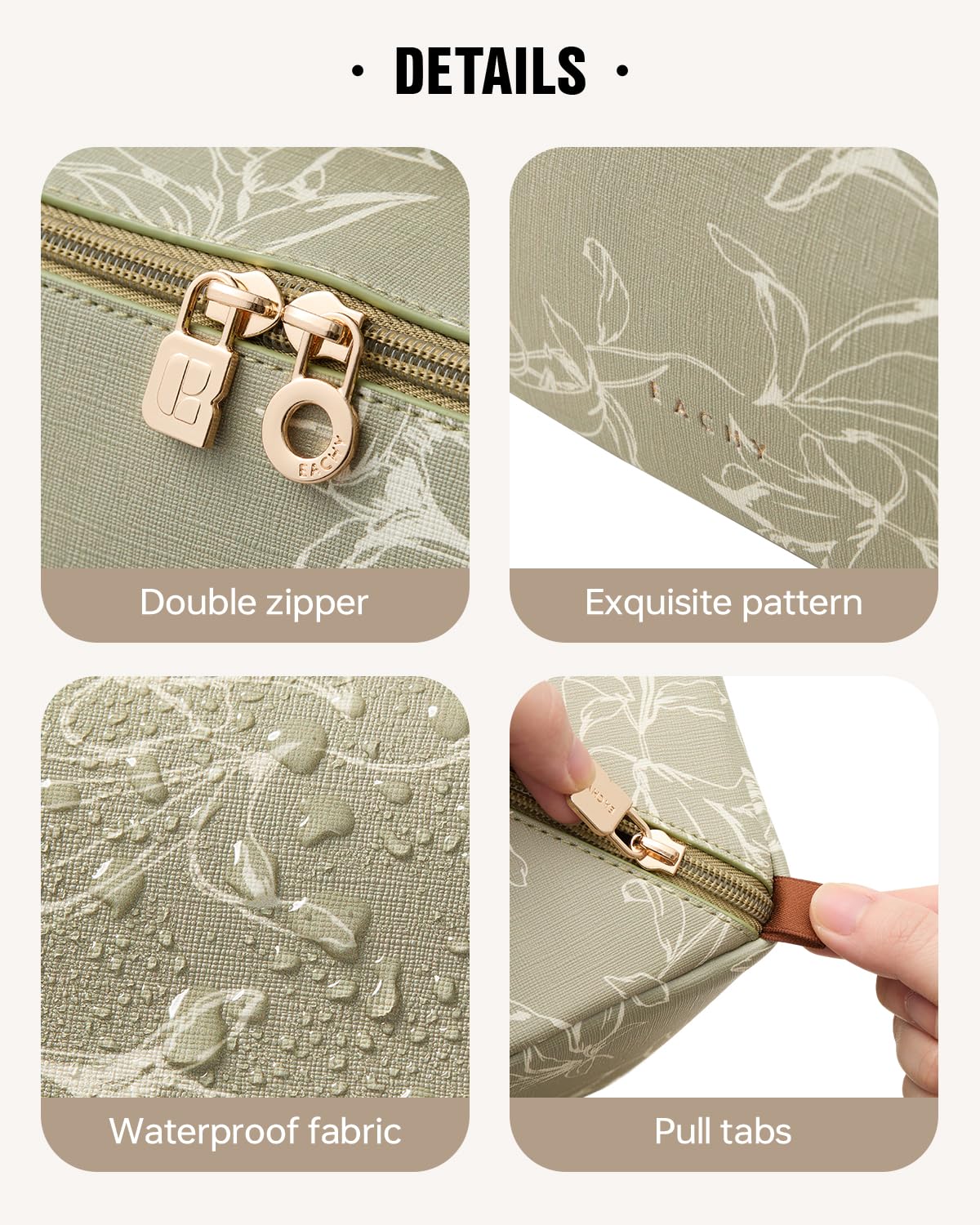 EACHY Travel Makeup Bag with open flat design displaying contents