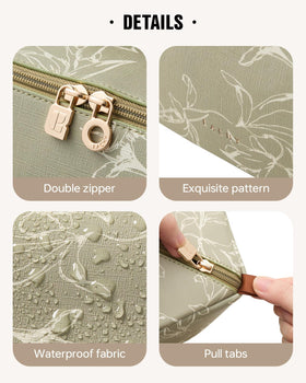 EACHY Travel Makeup Bag with open flat design displaying contents