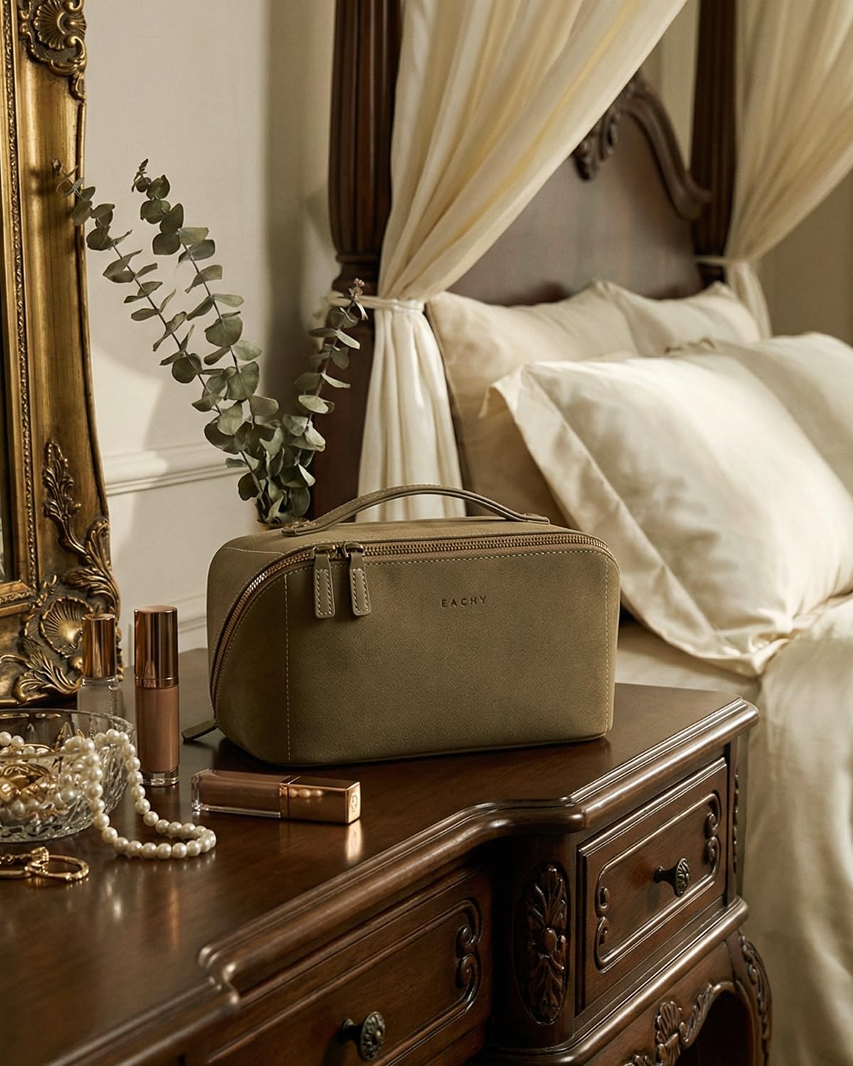 EACHY Travel Makeup Bag with skincare products inside