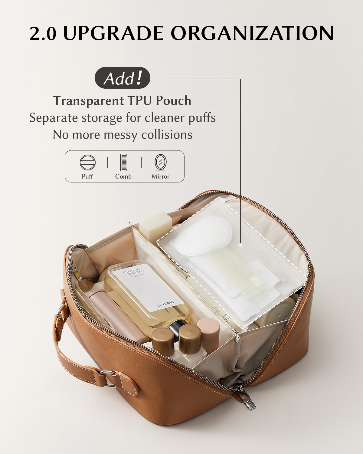 EACHY Travel Makeup Bag with various cosmetics organized