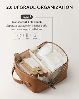 EACHY Travel Makeup Bag with various cosmetics organized