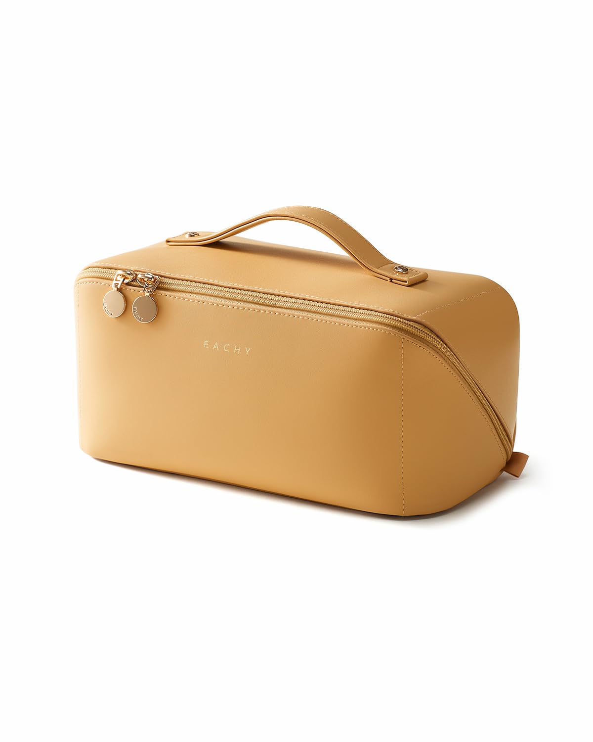 EACHY Travel Makeup Bag yellow front view with flat open design