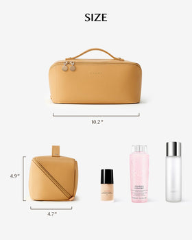 EACHY Travel Makeup Bag yellow with makeup products inside