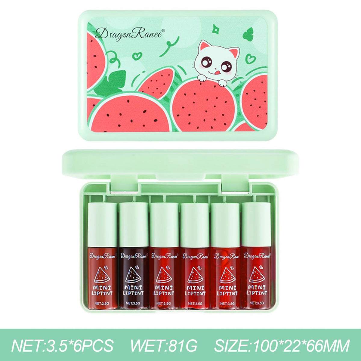 Eakroo 6 Colours Lip Tint Stain in various shades on a makeup table