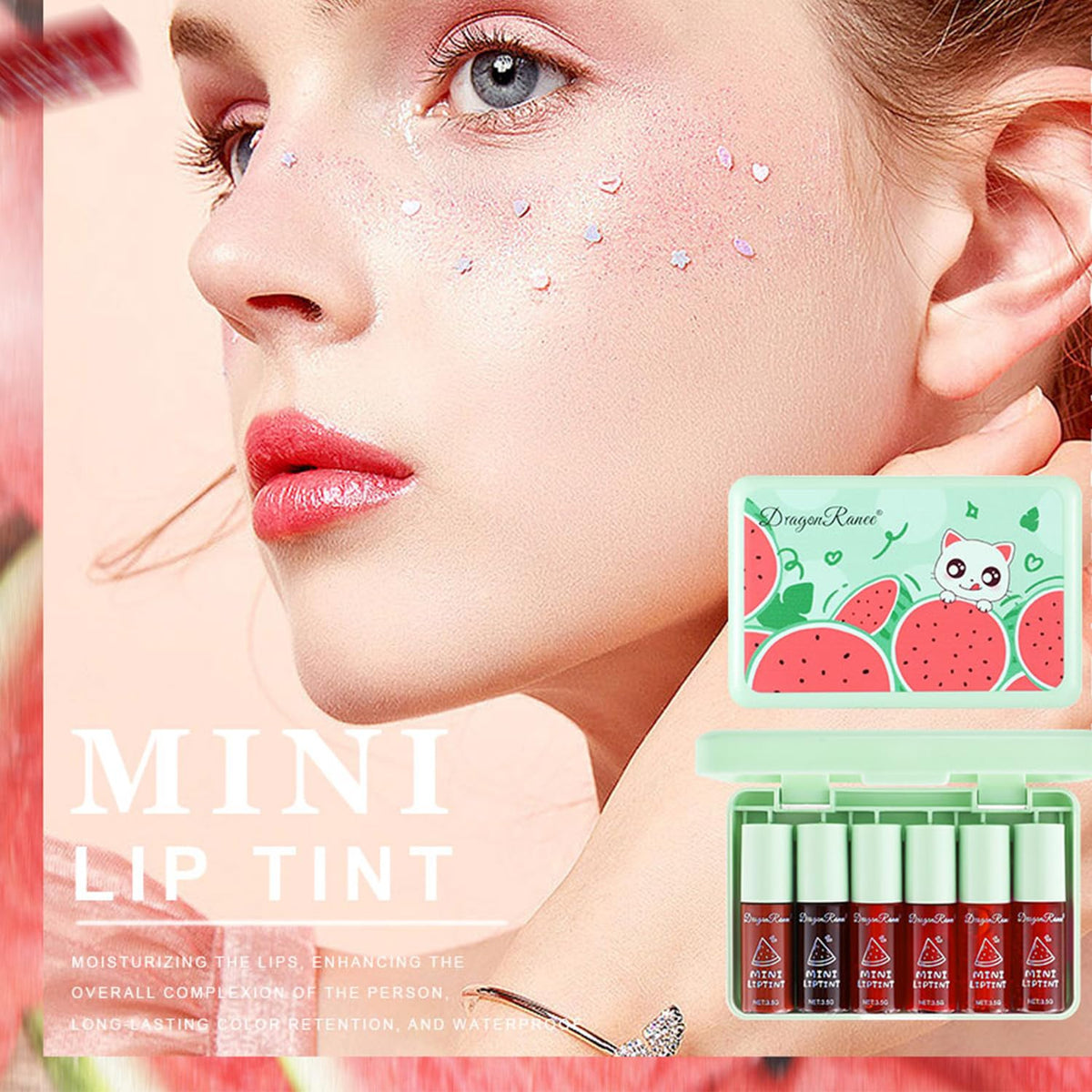Eakroo 6 Colours Lip Tint Stain packaging with mini liquid lipstick