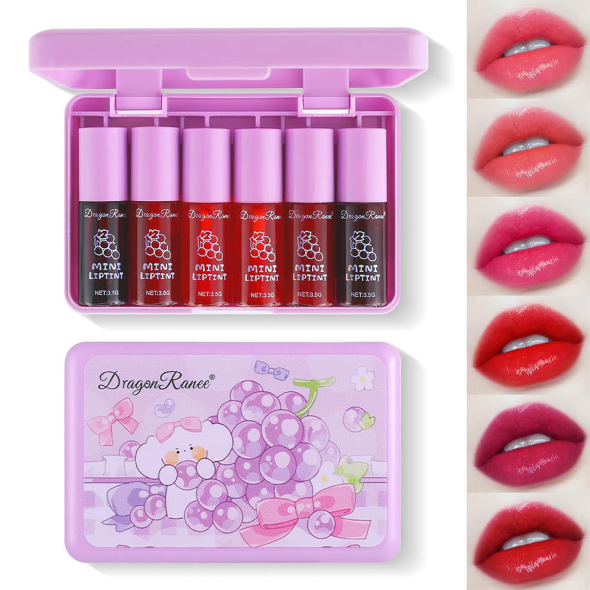 Eakroo Grapes Lip Tint Stain Set front view with six shades