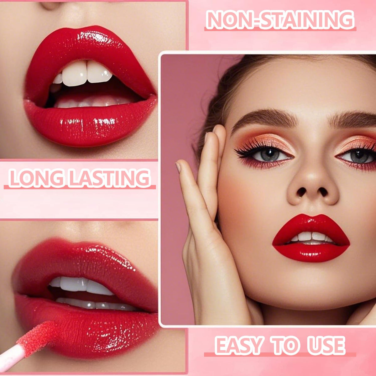Eakroo Lip Stain 6PCS vibrant red shade on lips