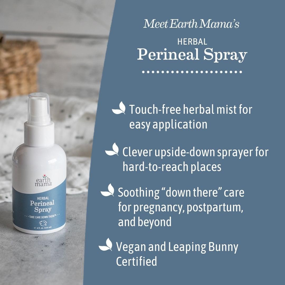 Earth Mama Herbal Perineal Spray in a bathroom setting
