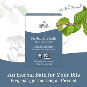 Earth Mama Herbal Sitz Bath ingredients on a wooden table