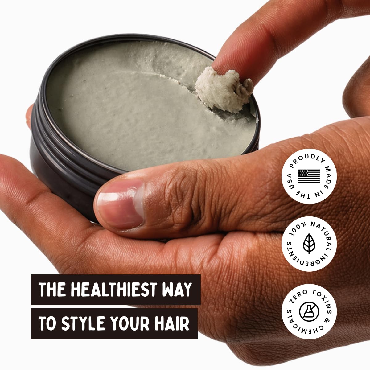 Earth Wave Tallow Hair Clay in use on wavy hair