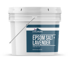 Earthborn Elements Lavender Epsom Salt packaging with lavender flowers