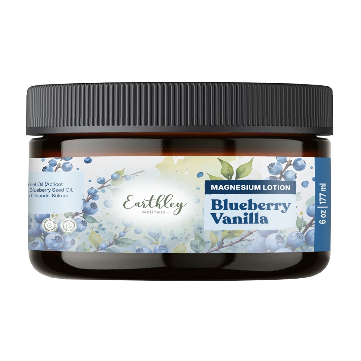 Earthley Wellness Magnesium Lotion 6oz Blueberry Vanilla front view