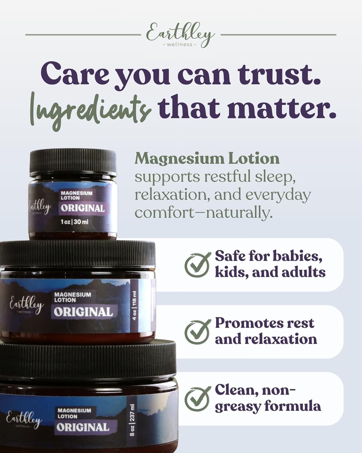 Earthley Wellness Magnesium Lotion 6oz Lavender back view