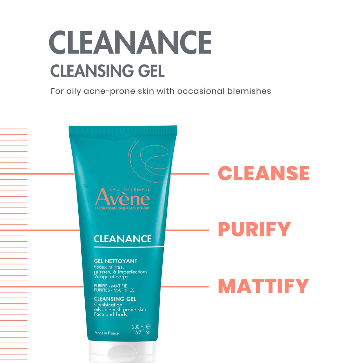 Eau Thermale Avène Cleanance Cleansing Gel bottle side view