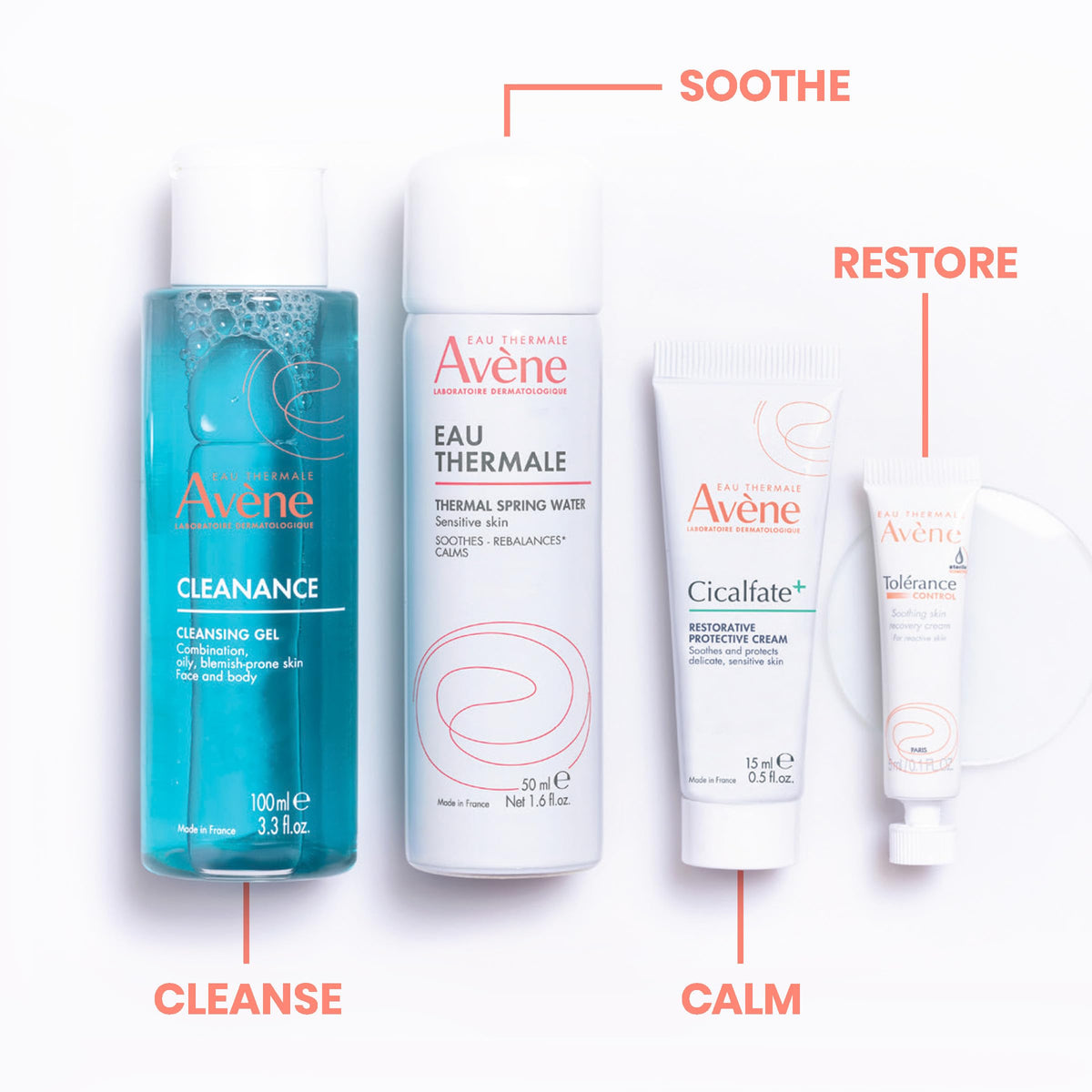 Eau Thermale Avène Sensitive Skin Starter Kit products displayed on a countertop